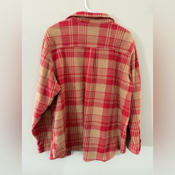 Flannel Shacket Plaid Pink Red Beige Pattern Button Down Size XL XXL Comfy Soft - Picture 6 of 8